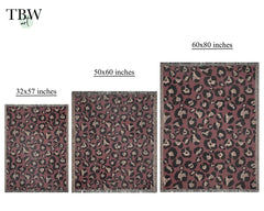 Sizes of Burgundy maximalist animal print cotton throw blanket detail