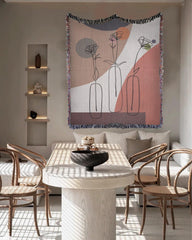Abstract Line Art Floral Blanket In a minimal aesthetic living room wall