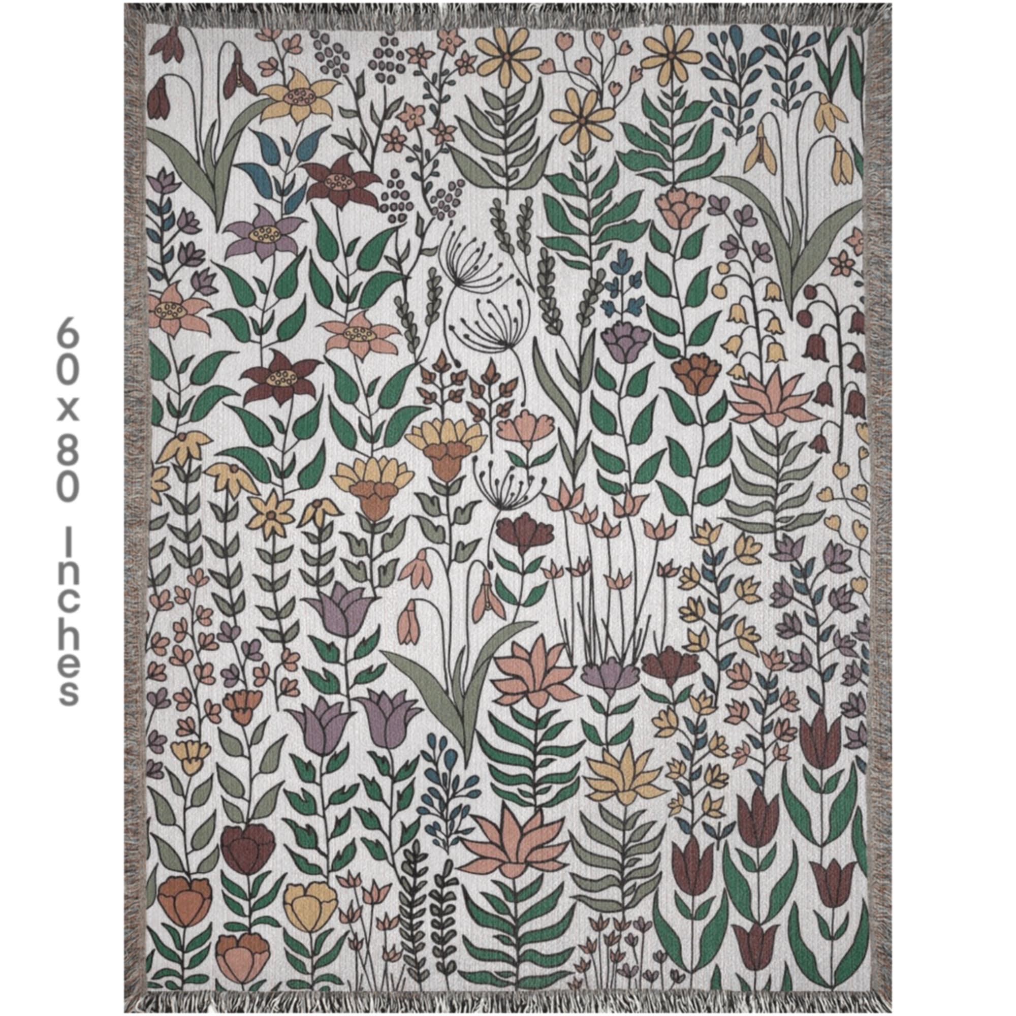 Floral Boho Wildflower Tapestry Bed Blanket