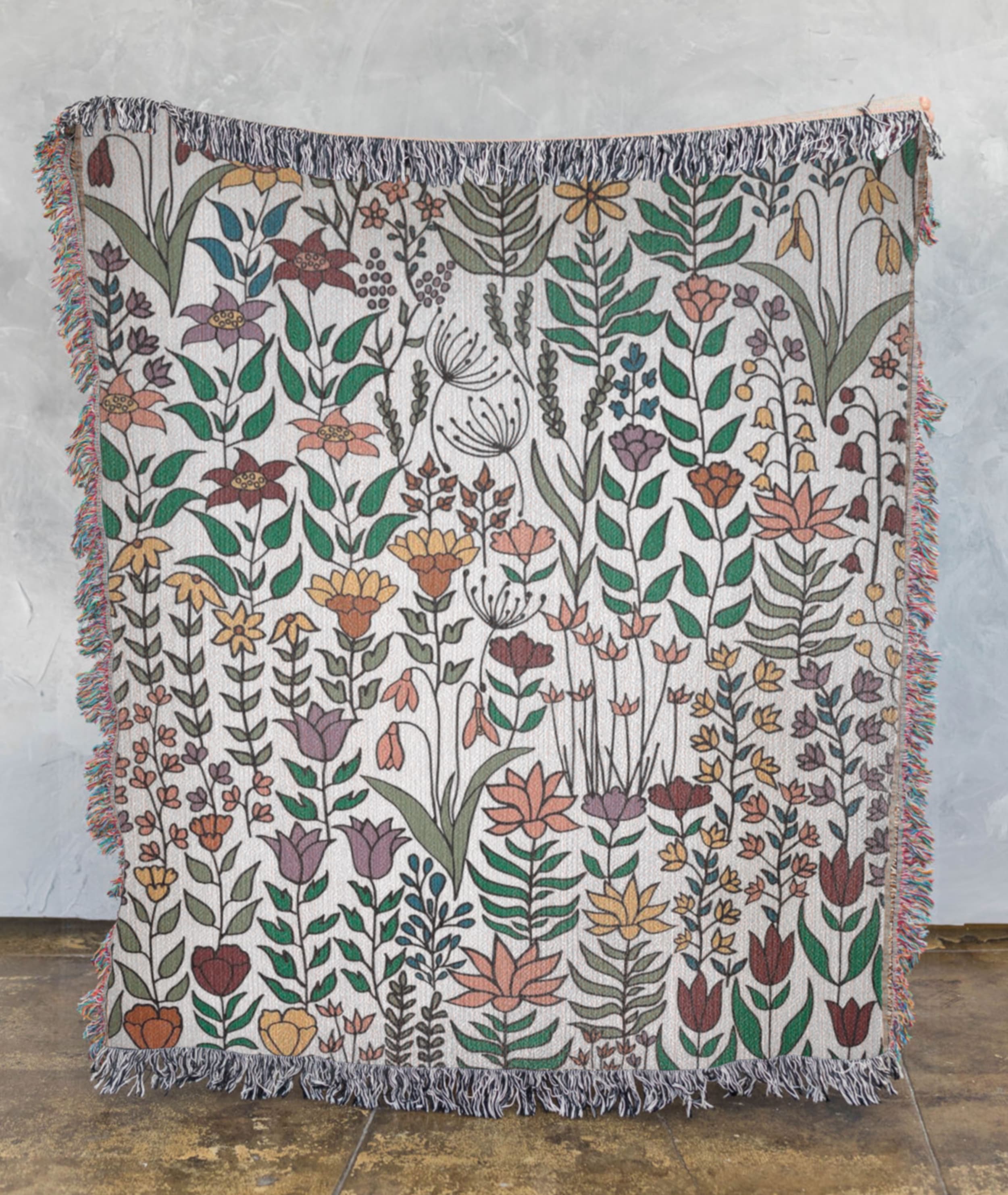 Floral Boho Wildflower Tapestry Bed Blanket