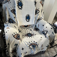 Evil Eye Colorful Woven Throw Blanket