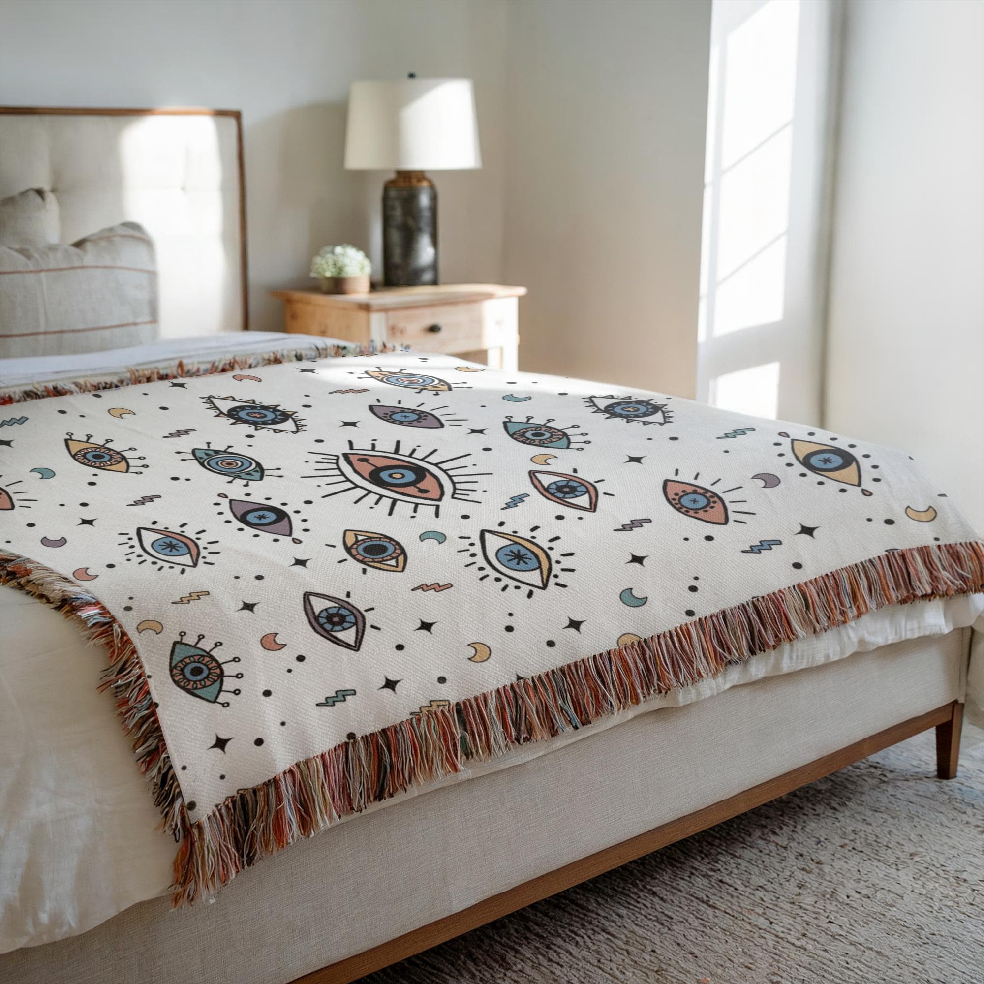 Evil Eye Colorful Woven Throw Blanket