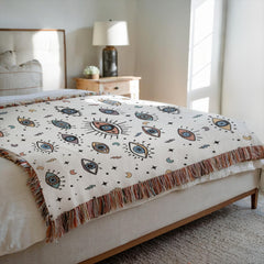 Evil Eye Colorful Woven Throw Blanket