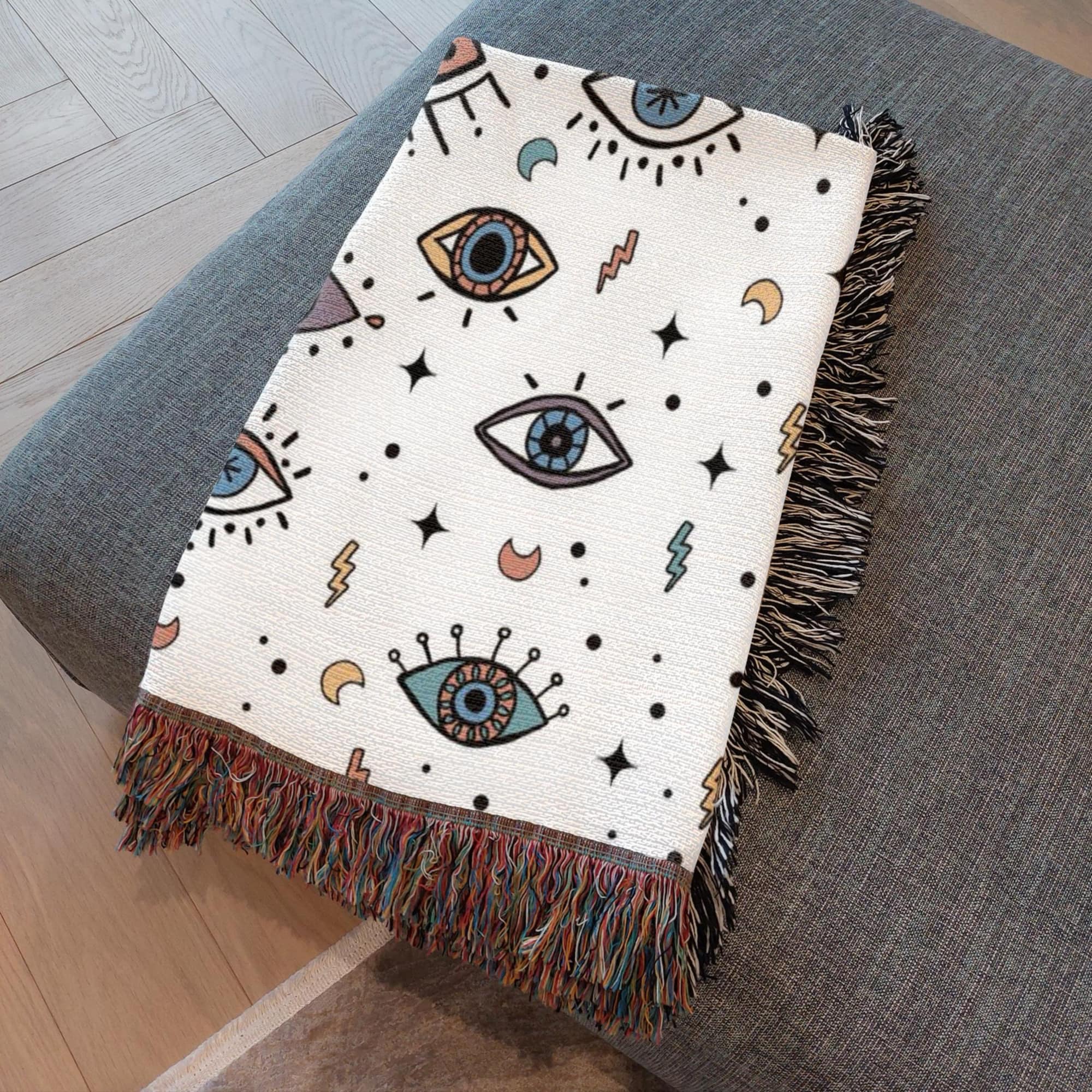 Evil Eye Colorful Woven Throw Blanket