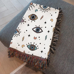 Evil Eye Colorful Woven Throw Blanket