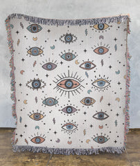 Evil Eye Colorful Woven Throw Blanket