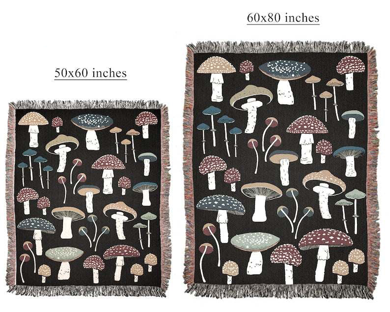 Mushroom Tapestry Woven Throw Blanket