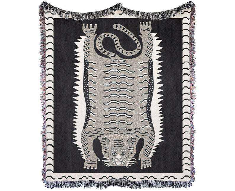 Animal Folk Art Tapestry Tiger Throw
