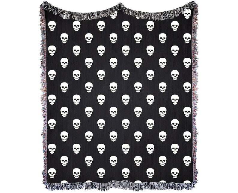 Black Skull Cotton Woven Blanket
