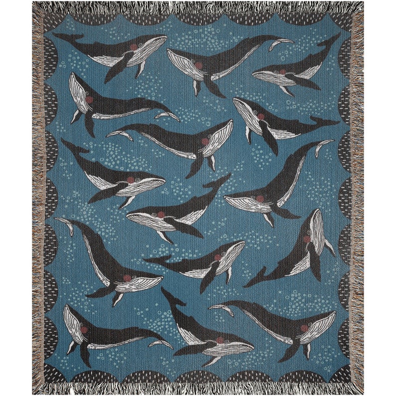 Whale Under The Sea Art Throw Blanket - 50 x 60 inches szie showing ocean-themed artwork