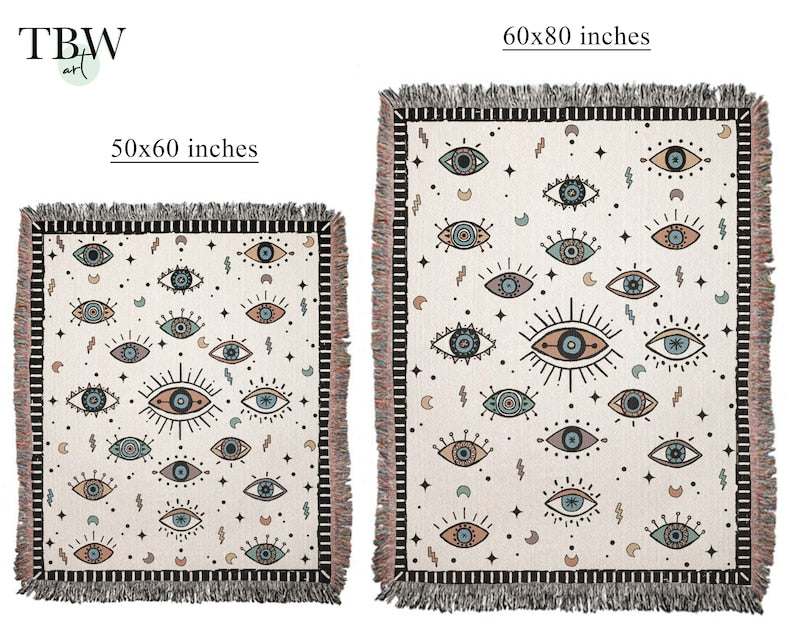 Evil Eye Colorful Woven Throw Blanket