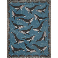 Whale Under The Sea Art Throw Blanket - 60 x 80 inches queen size  showing ocean-themed artwork