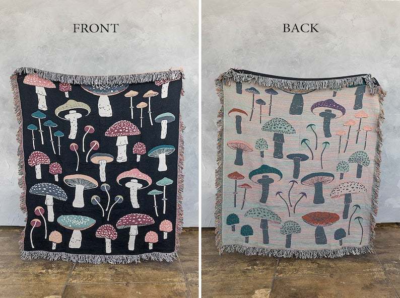 Mushroom Tapestry Woven Throw Blanket