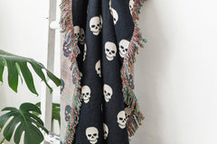 Black Skull Cotton Woven Blanket