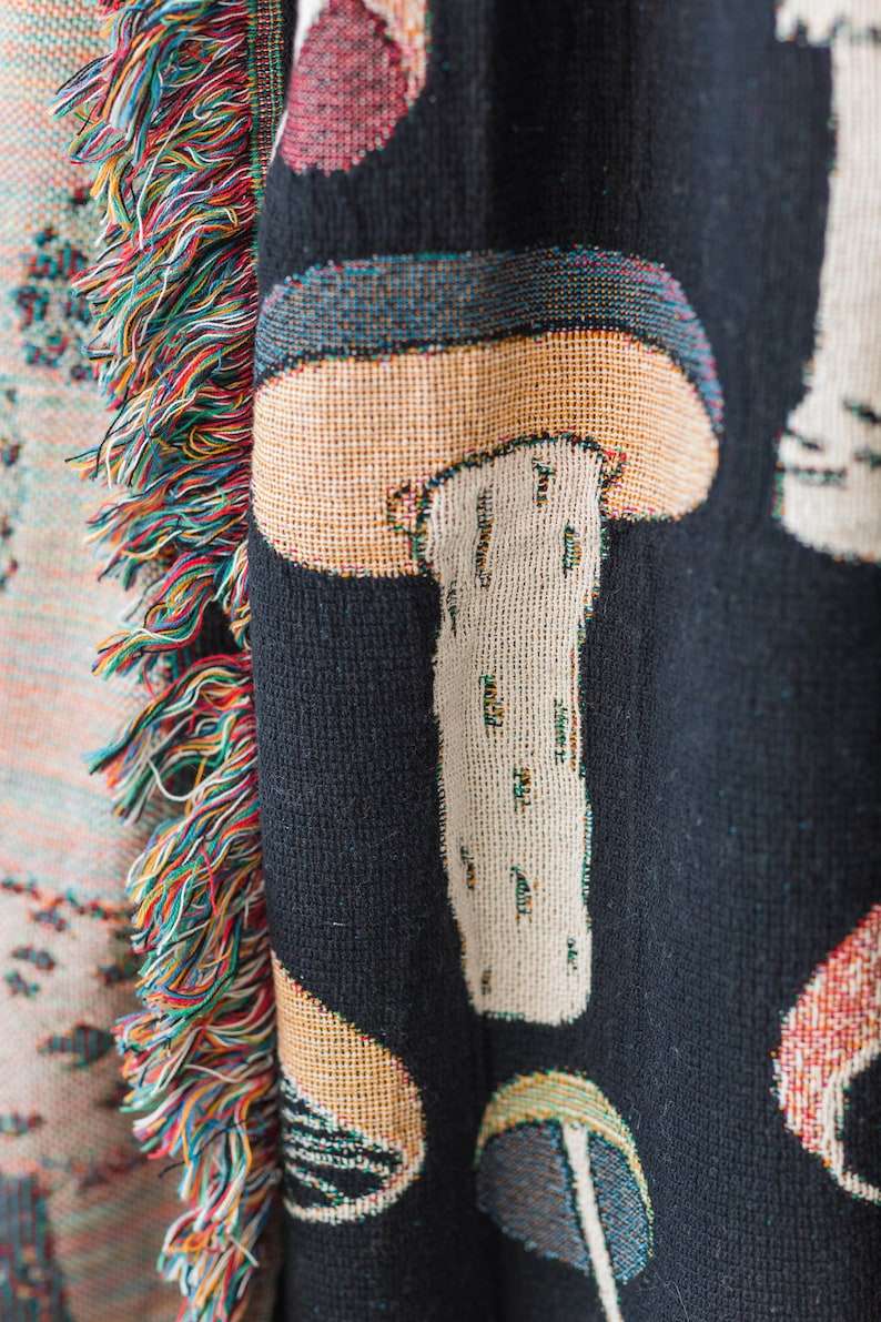 Mushroom Tapestry Woven Throw Blanket