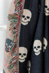 Black Skull Cotton Woven Blanket