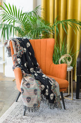 Black Skull Cotton Woven Blanket