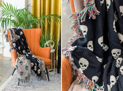 Black Skull Cotton Woven Blanket