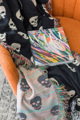 Black Skull Cotton Woven Blanket