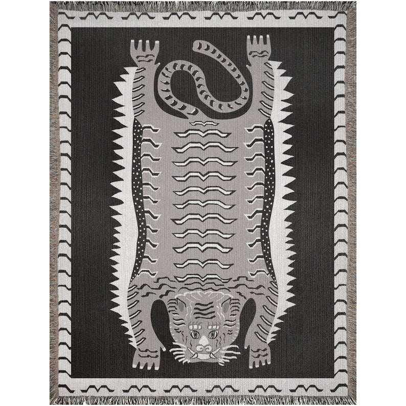 Animal Folk Art Tapestry Tiger Throw