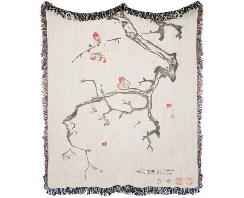 Neutral Aesthetic Chinese Art Throw Blanket