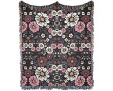 Autumn Night Boho Throw Blanket with floral pattern and fringed edges.