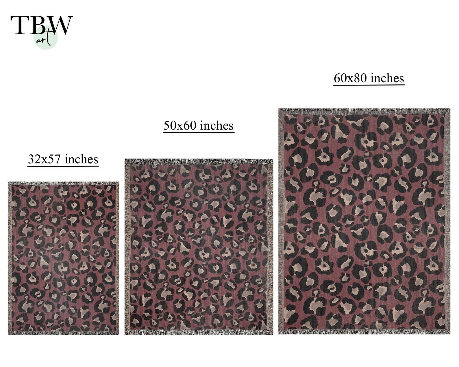 Sizes of Burgundy maximalist animal print cotton throw blanket detail