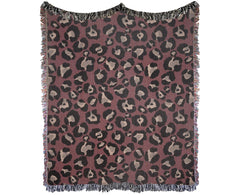 Maximalist bold animal print woven throw blanket in burgundy tones