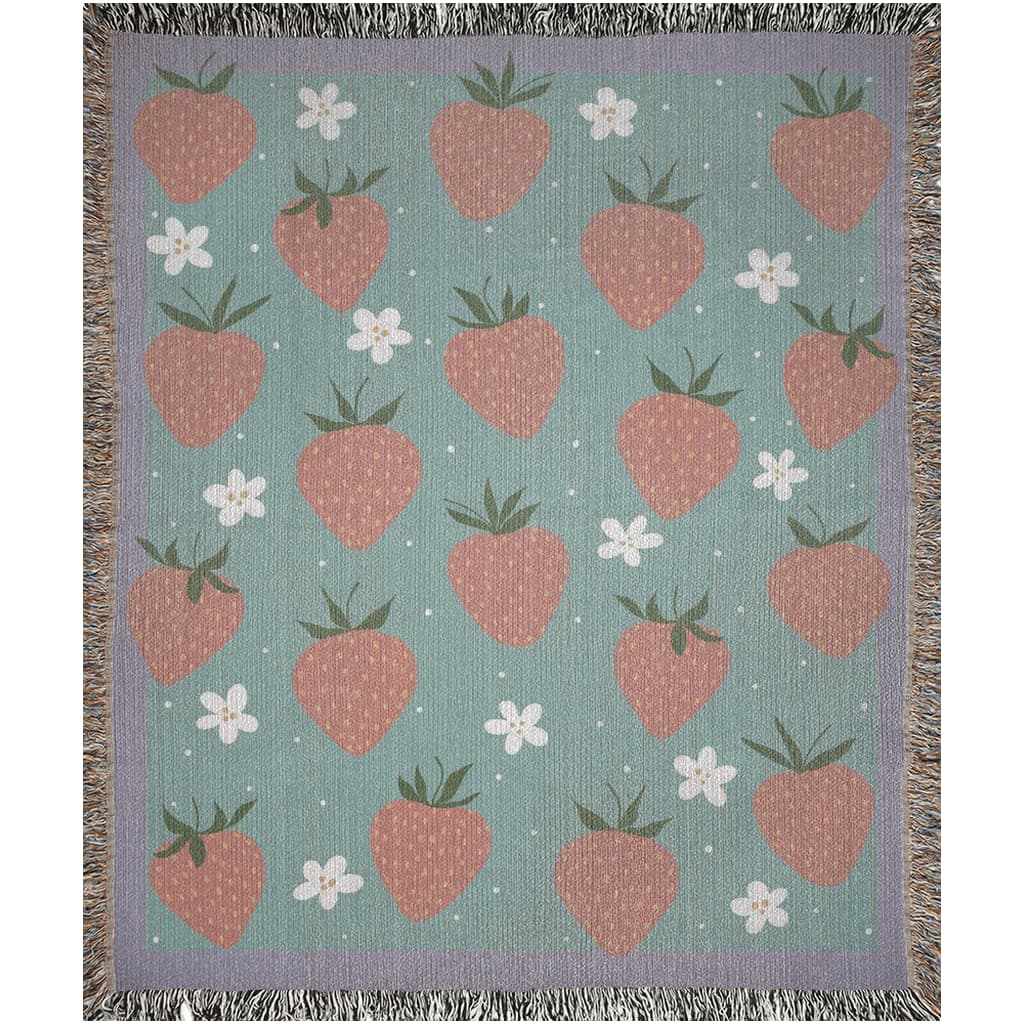 Strawberry Woven Blanket – Coquette Boho Cotton Throw for Couch, Bed & Dorm Decor