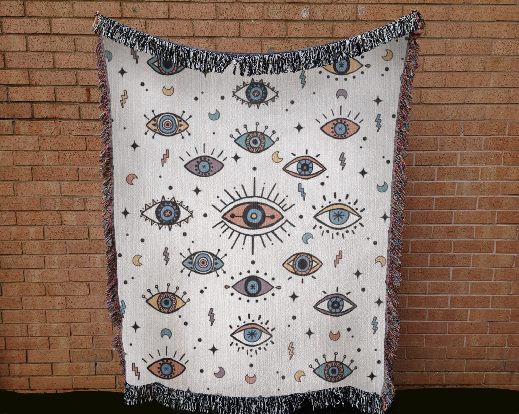 Evil Eye Colorful Woven Throw Blanket