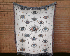 Evil Eye Colorful Woven Throw Blanket