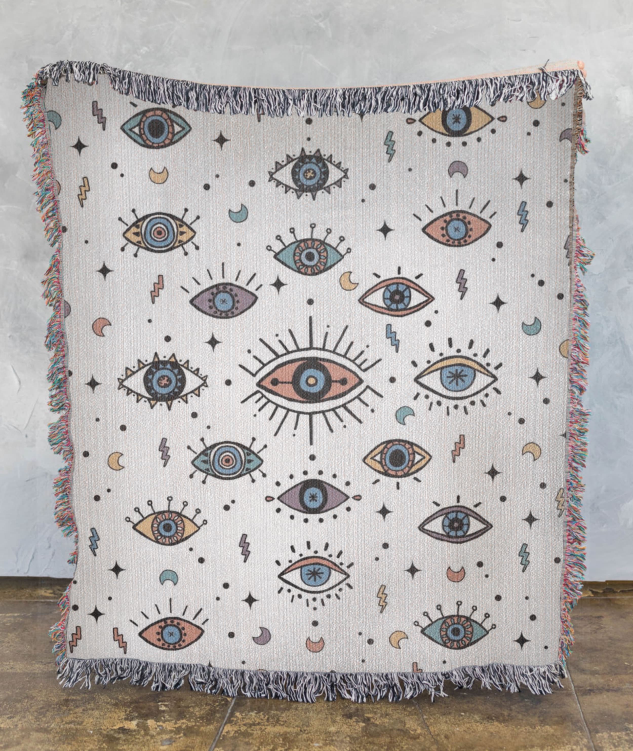 Evil Eye Colorful Woven Throw Blanket