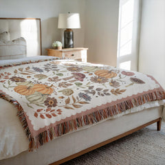 Woven Cotton Fall Wall Tapestry Dusty Pink Blanket: Farmhouse Pumpkin Spice Decor