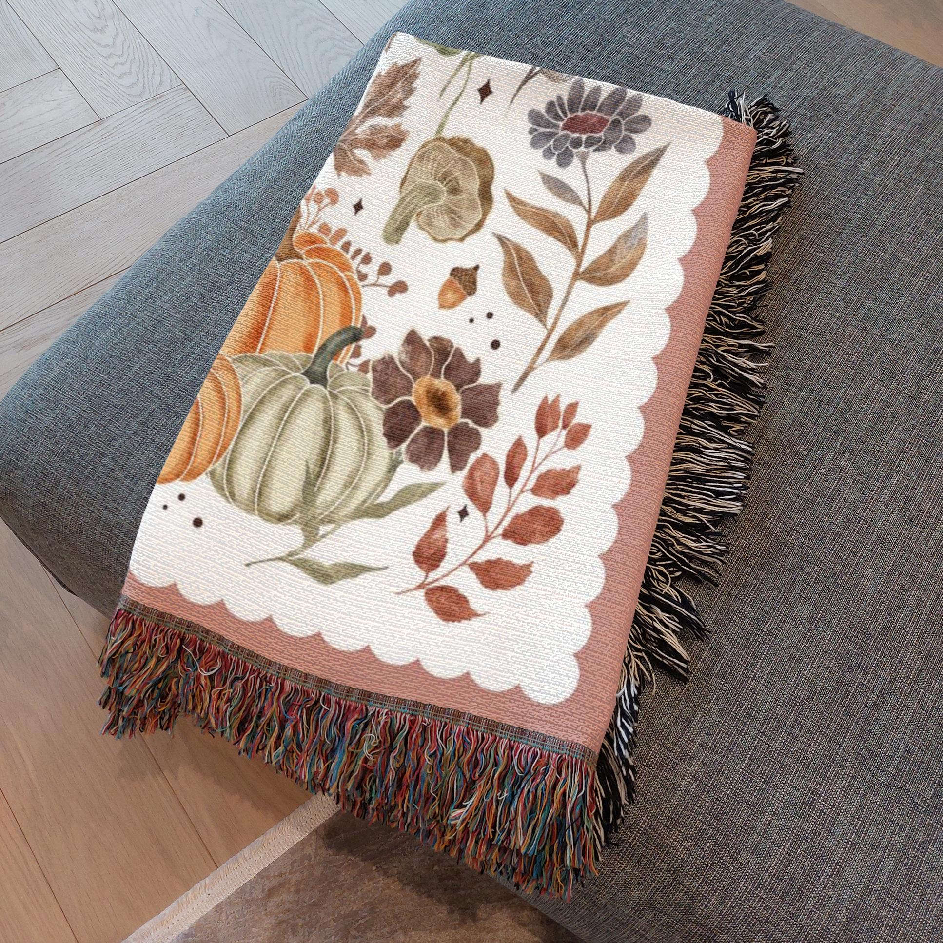 Woven Cotton Fall Wall Tapestry Dusty Pink Blanket: Farmhouse Pumpkin Spice Decor
