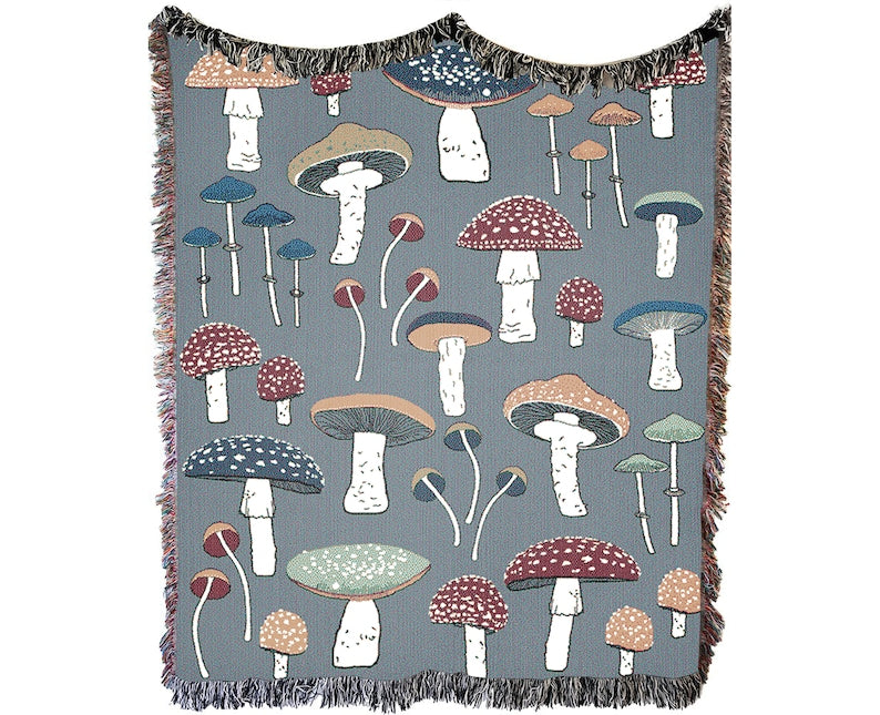 Magic Mushrooms Cottagecore Throw Blanket