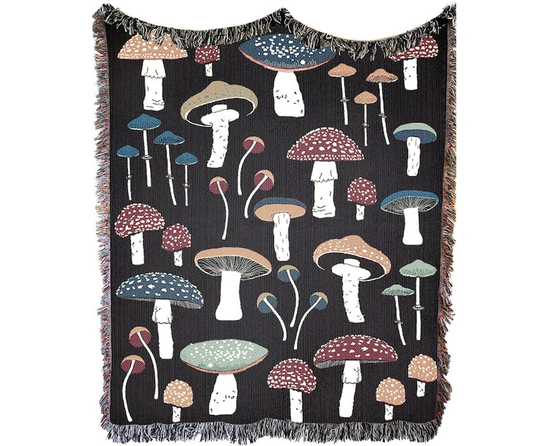 Mushroom Tapestry Woven Throw Blanket