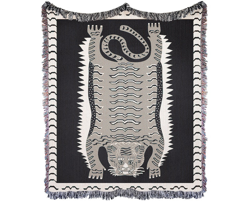 Animal Folk Art Tapestry Tiger Throw