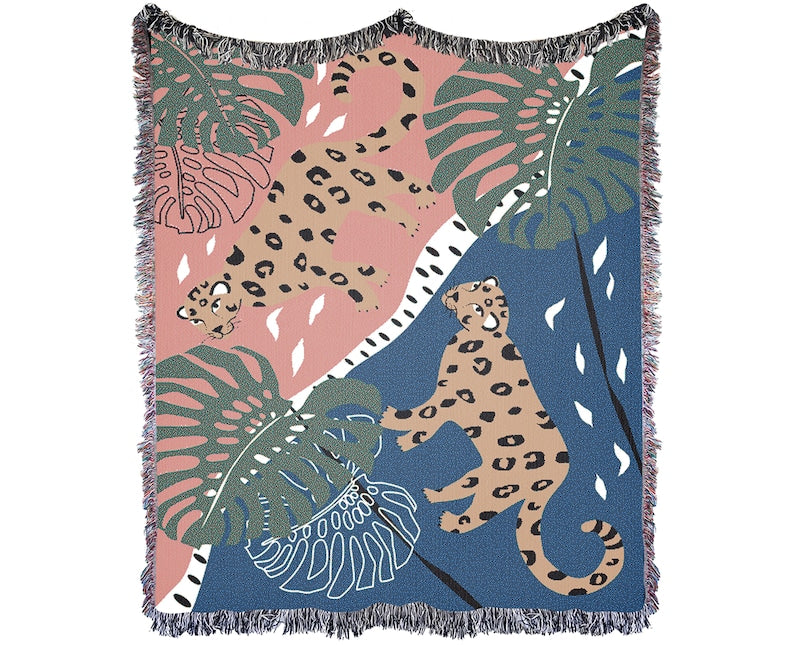 Leopard Throw Blanket - Jungle Cat Dark Teal by scarlette_soleil - Jaguar Feline Maximalist Rainforest Throw shops Blanket with Spoonflower Fabric