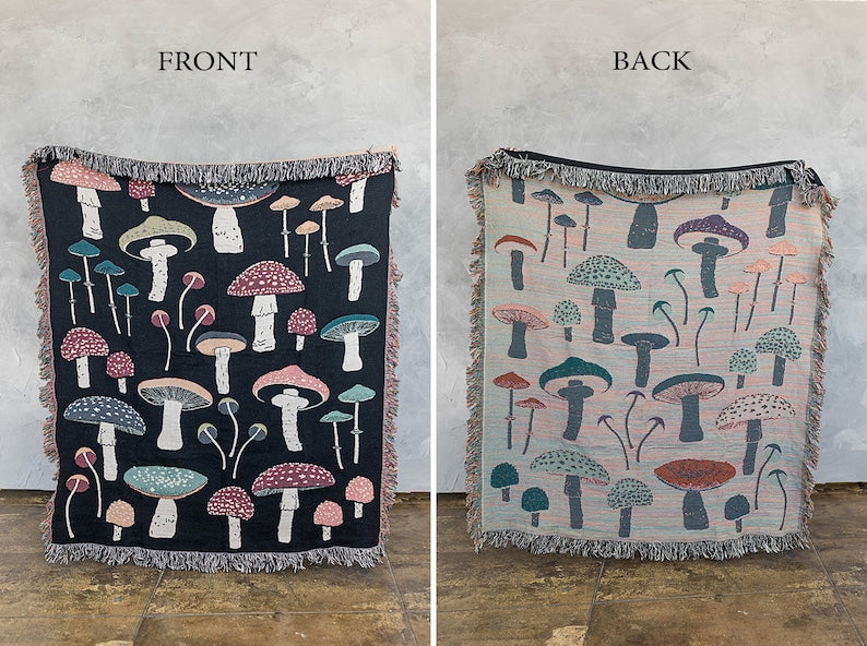 Mushroom Tapestry Woven Throw Blanket