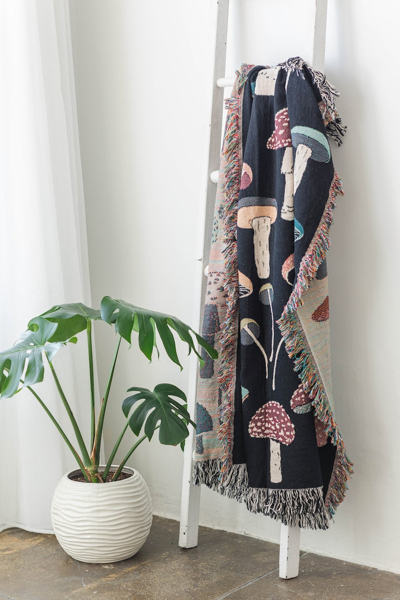 Mushroom Tapestry Woven Throw Blanket