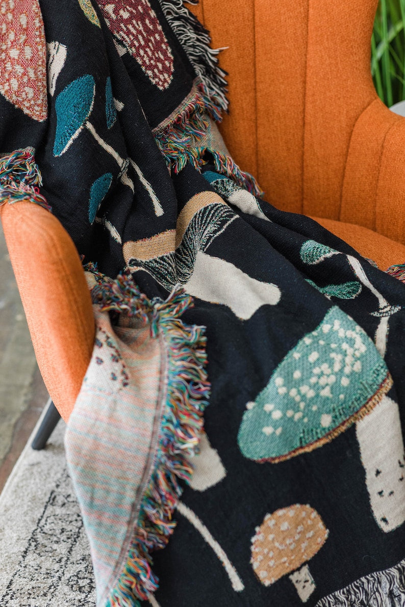 Mushroom Tapestry Woven Throw Blanket