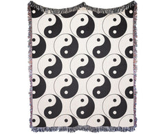 Yin Yang woven throw blanket in classic black and white