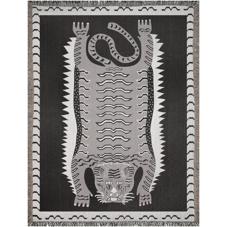 Animal Folk Art Tapestry Tiger Throw