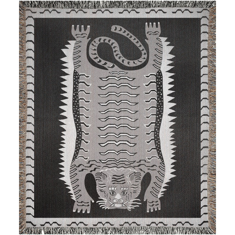 Animal Folk Art Tapestry Tiger Throw