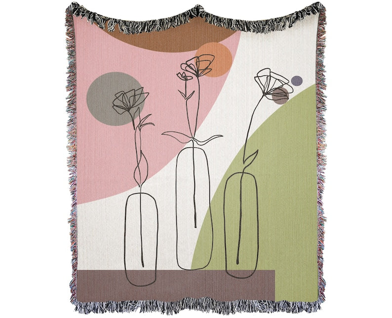 Abstract Line Art Floral Blanket