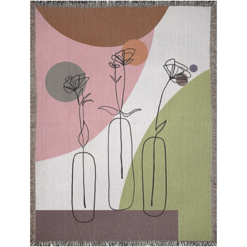 Abstract Line Art Floral Blanket