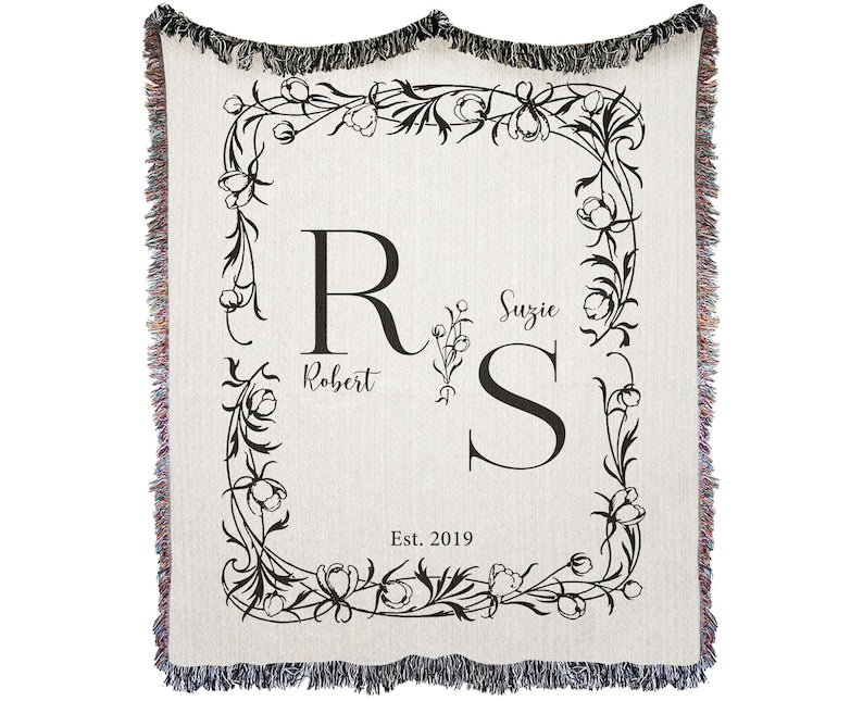 Couples Initials Cotton Throw