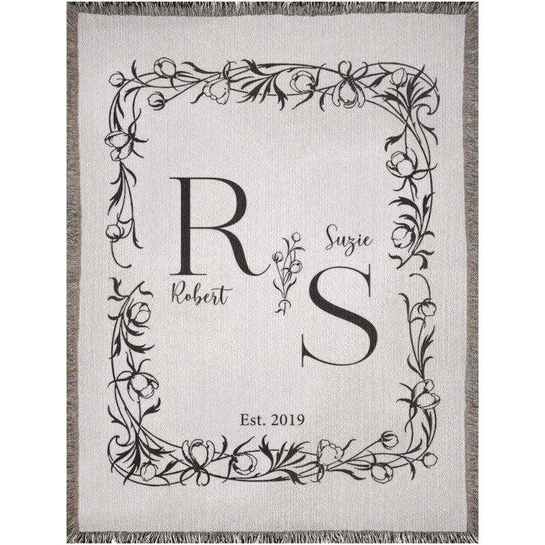 Couples Initials Cotton Throw