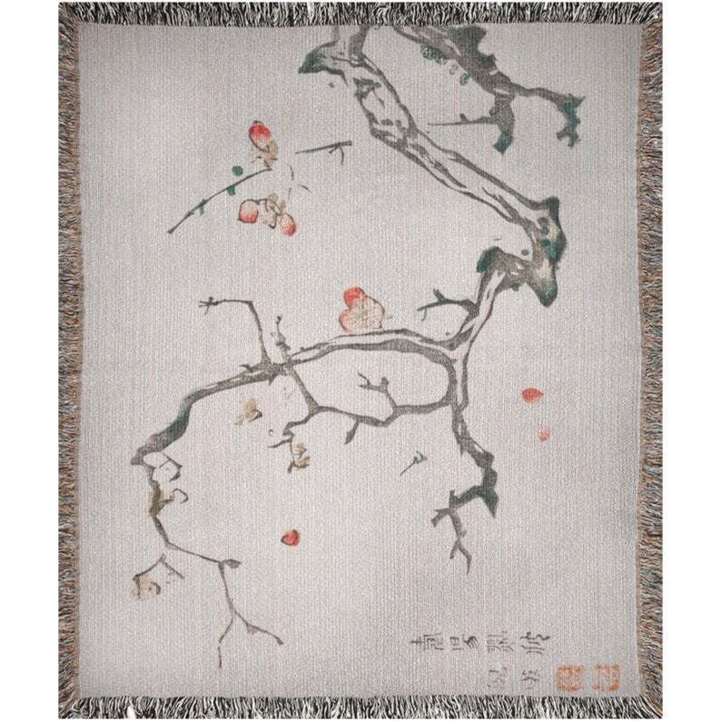 Neutral Aesthetic Chinese Art Throw Blanket