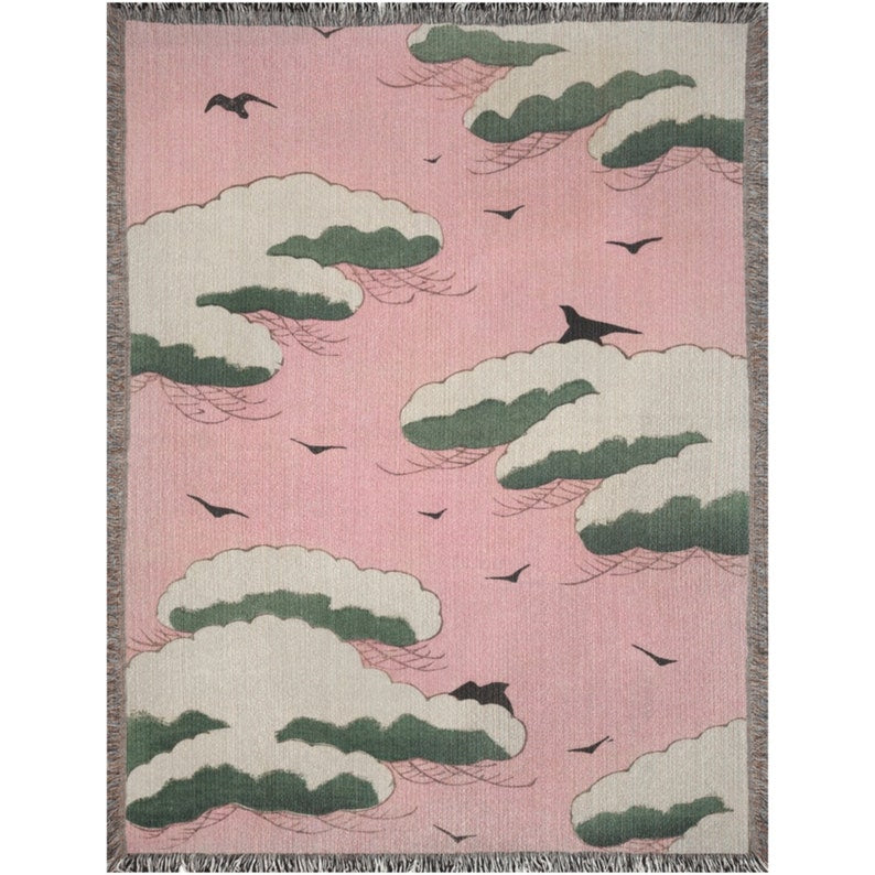 Pink Sky Vintage Japanese Art Throw